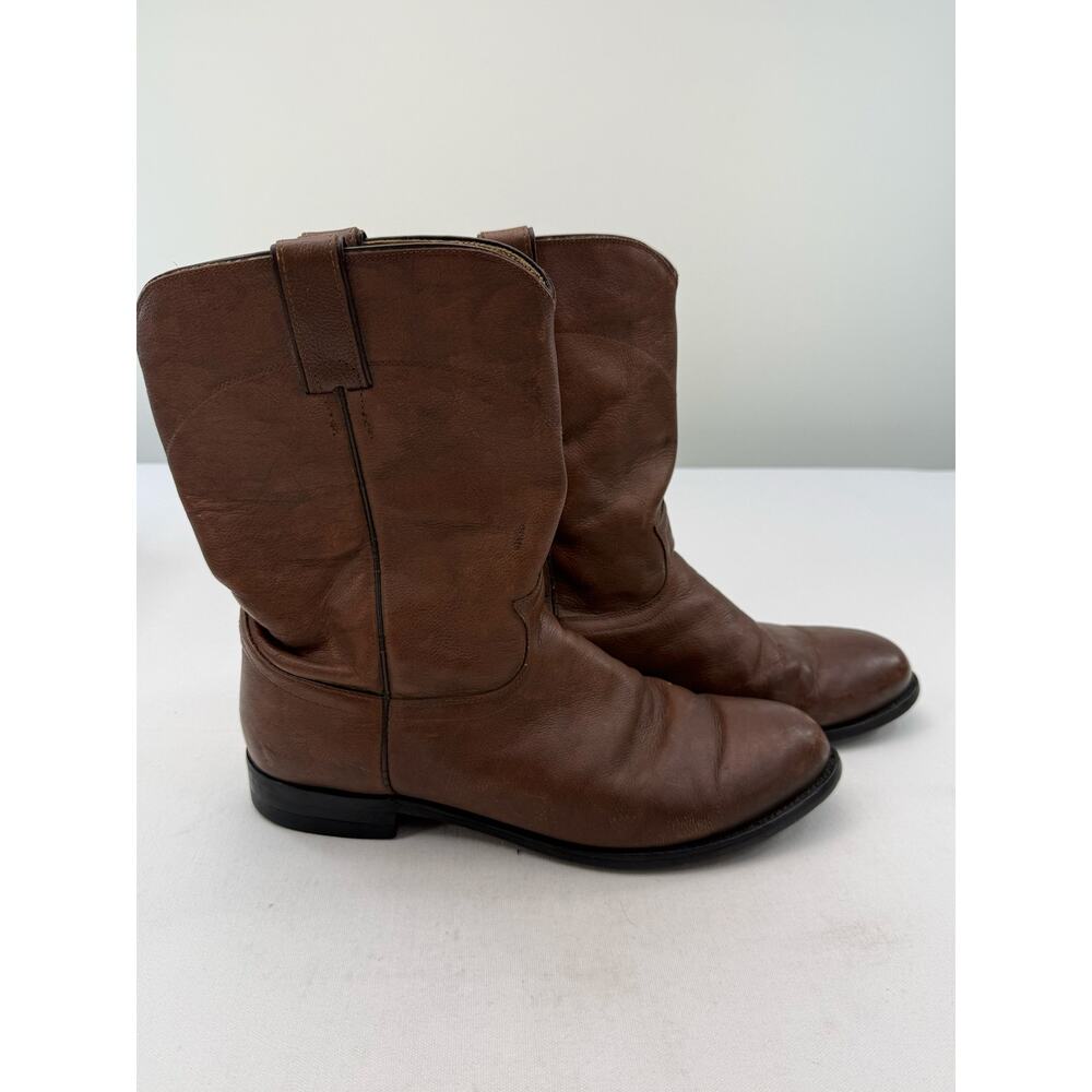 Justin Roper Brown Leather Cowboy Boots Men’s Size 10 EE Extra Wide Work Boots